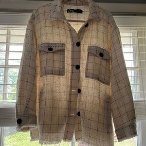 Off white Zara window-pane frayed edge shacket size L